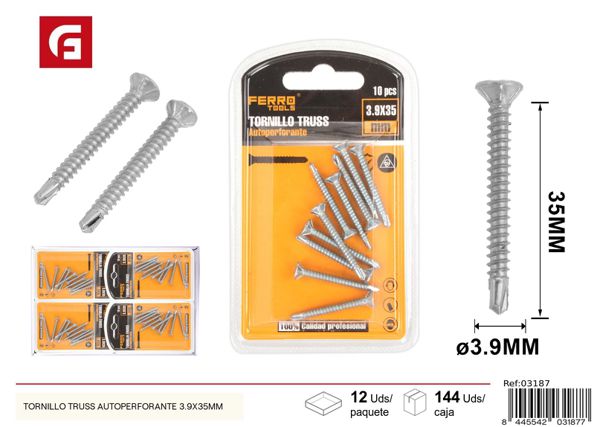 Tornillo truss autoperforante 3.9x35mm para fijación y construcción