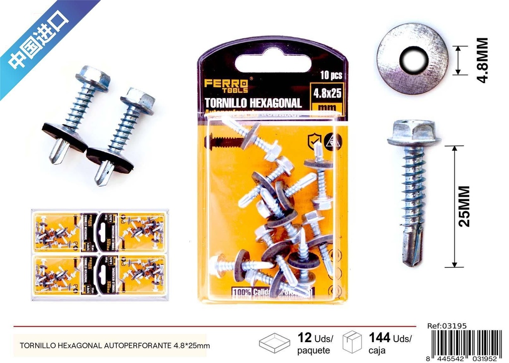 Tornillo hexagonal autoperforante 4.8x25mm - Accesorios de ferretería