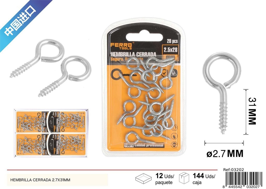 Hembrilla cerrada 2.7x31mm - Accesorios de ferretería