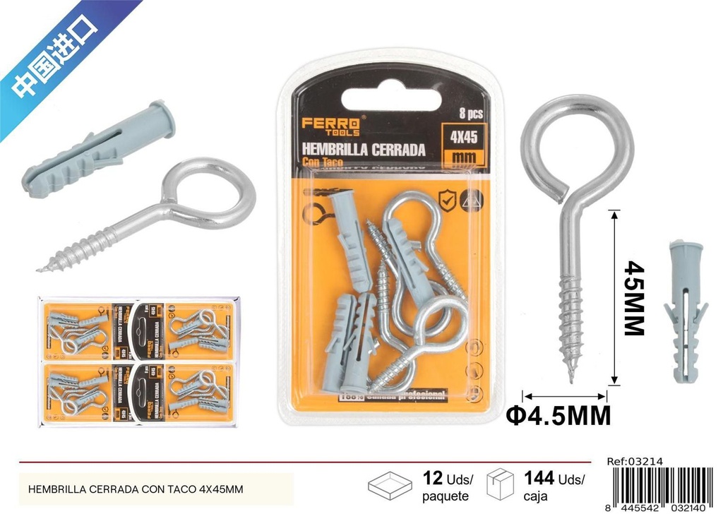 Hembrilla cerrada con taco 4x45mm - Accesorios de ferretería