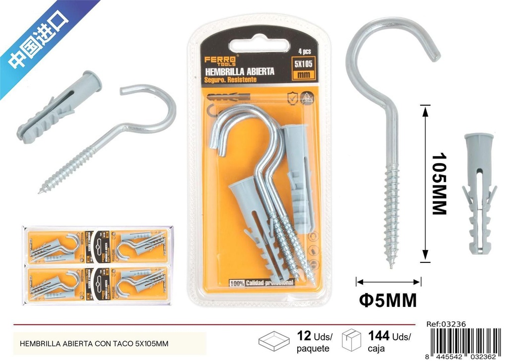 Hembrilla abierta con taco 5x105mm - Accesorios de ferretería
