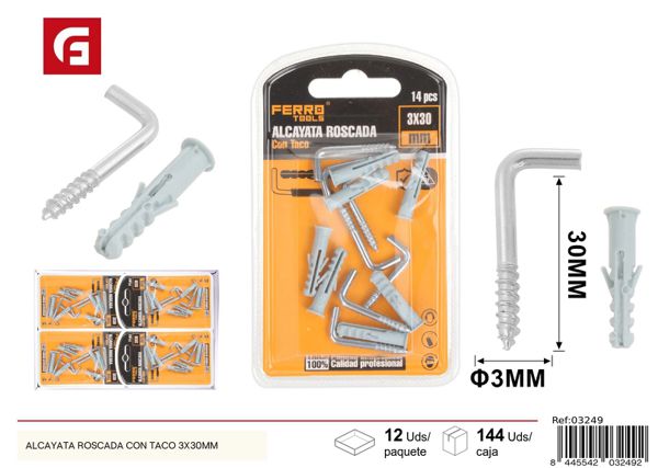 Alcayata roscada con taco 3x30mm para sujeción