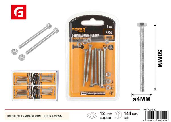 Tornillo hexagonal con tuerca 4x50mm