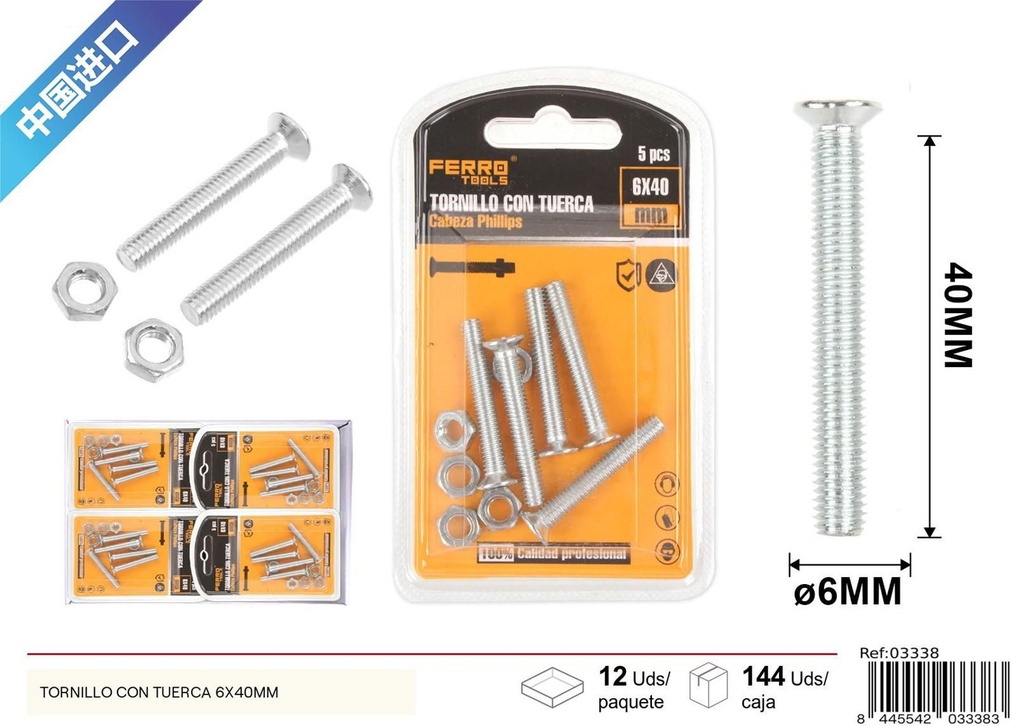 Tornillo con tuerca 6x40mm - Accesorios de ferretería