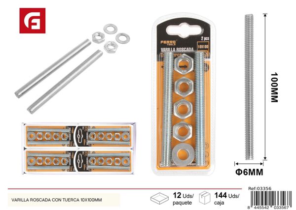 Varilla roscada con tuerca 10x100mm