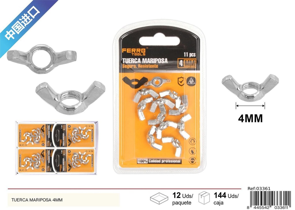 Tuerca mariposa 4mm - Accesorios de ferretería
