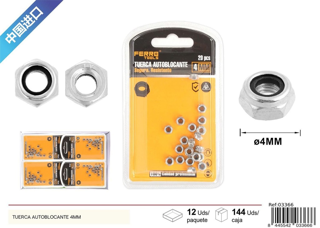 Tuerca autoblocante 4mm - Accesorios de ferretería