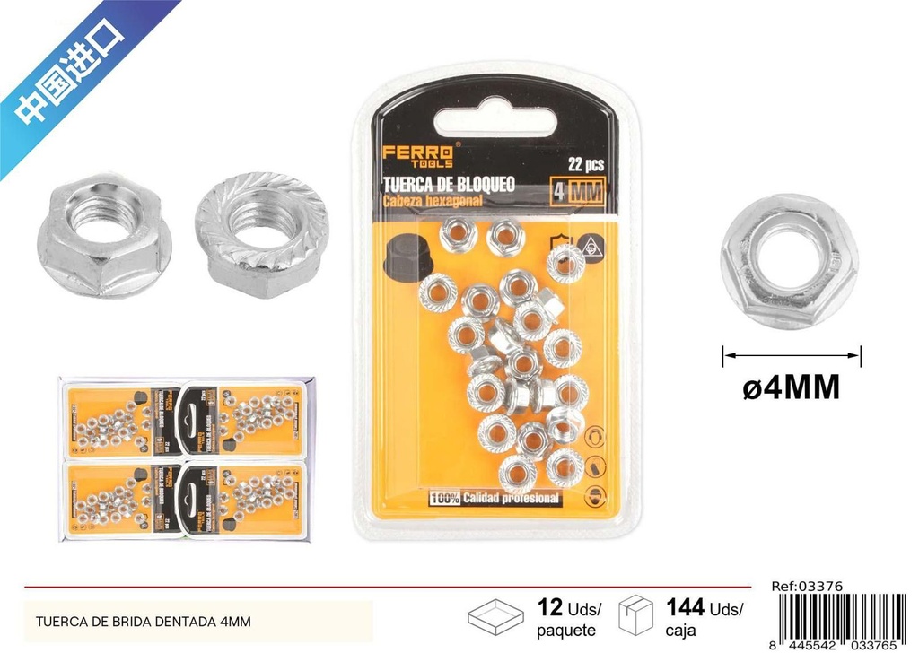 Tuerca de brida dentada 4mm - Accesorios de ferretería