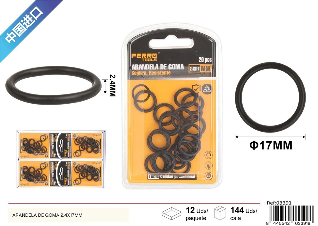 Arandela de goma negra 2.4x17mm - Accesorios de ferretería