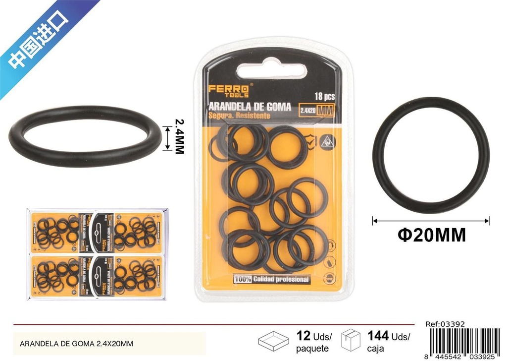 Arandela de goma negra 2.4x20mm - Accesorios de ferretería