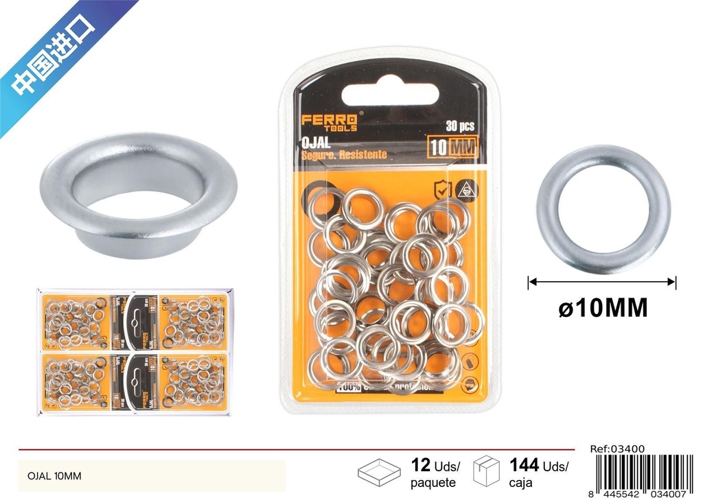 Ojales de metal plateado con cojín 10mm - Ferretería y herramientas