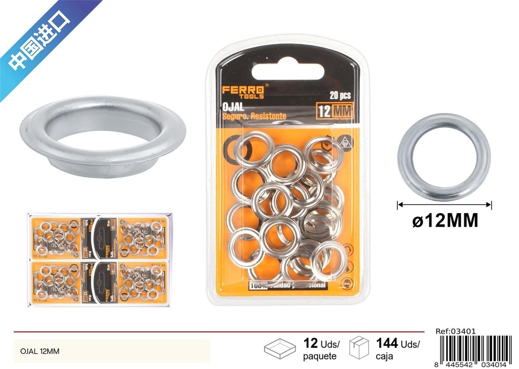 Ojales de metal plateado con cojín 12mm - Ferretería y herramientas
