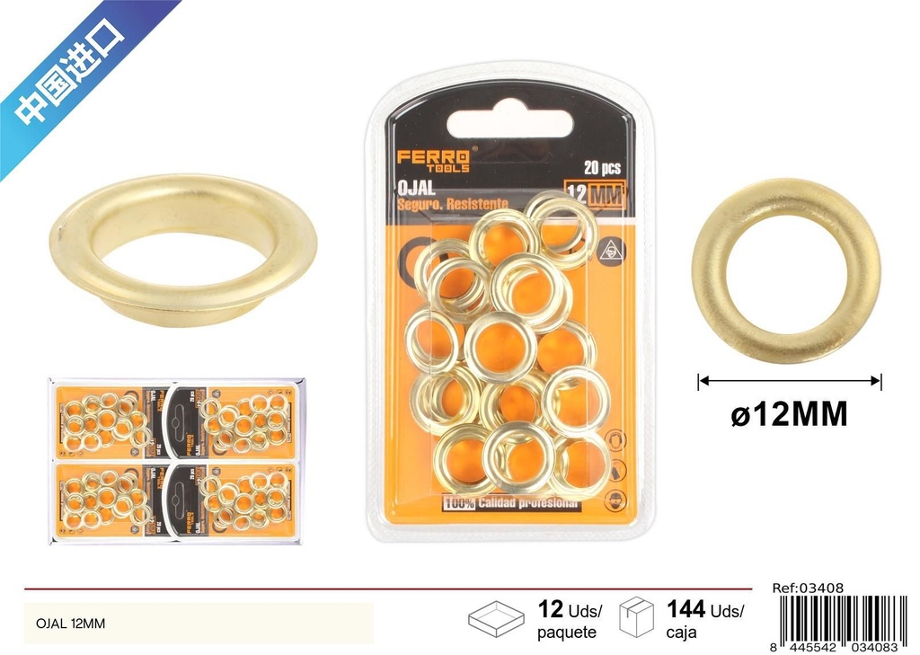 Ojales de metal dorado con cojín 12mm - Ferretería y herramientas
