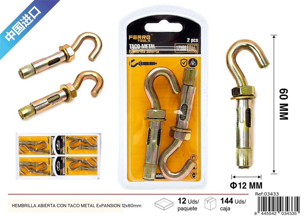 Hembrilla abierta con taco metal ExPANSION 12x60mm - Accesorios de ferretería