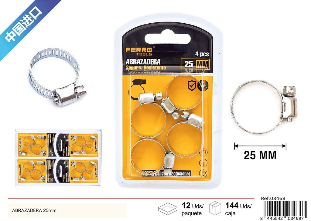 Abrazadera 25mm, accesorios de ferretería