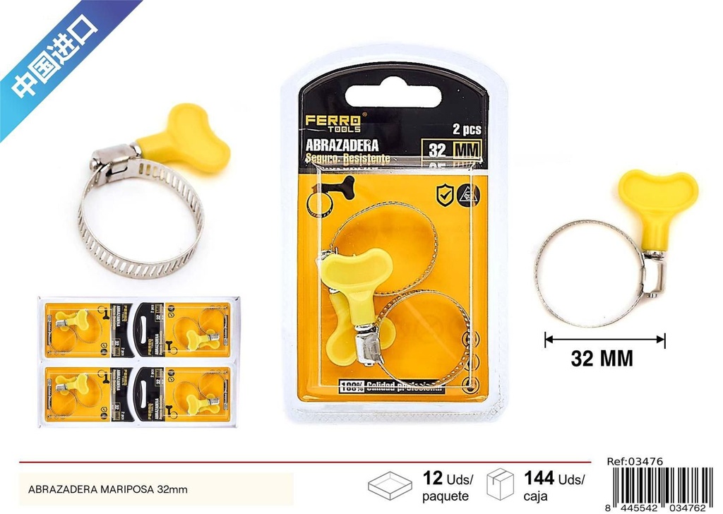 Abrazadera mariposa 32 mm - Accesorios de ferretería