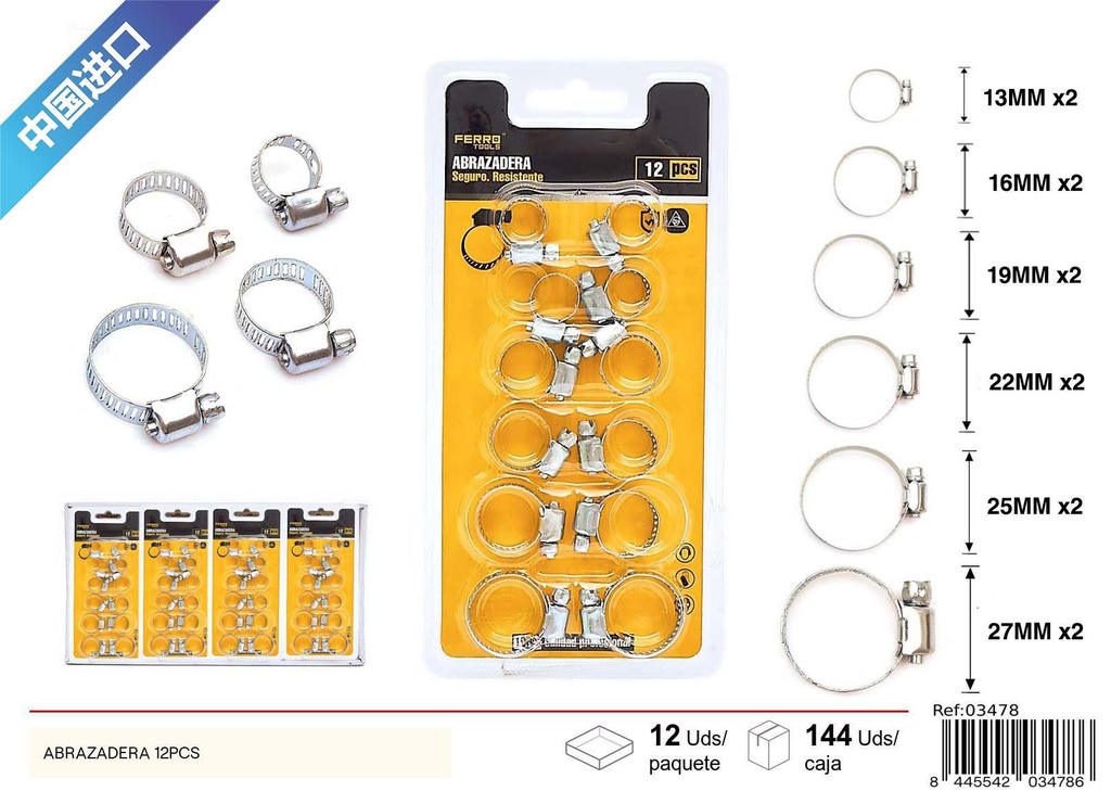 Agujero para manguera con abrazadera 12pcs - Accesorios de ferretería
