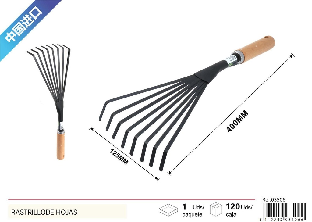 Rastrillo de hojas con mango de madera - Herramientas de jardín
