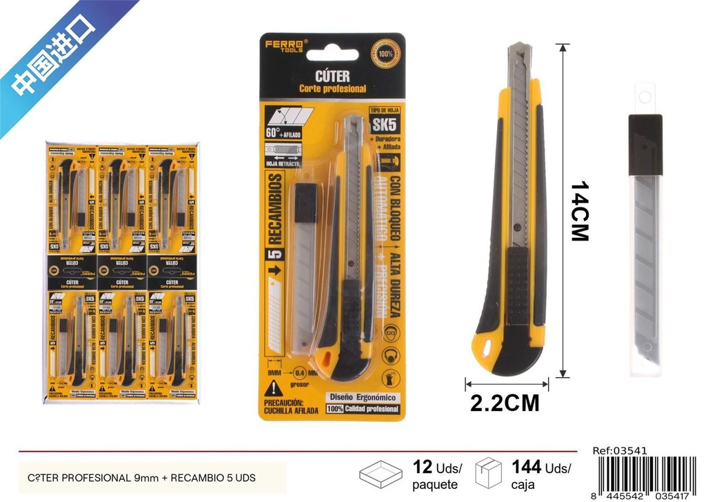 Cúter profesional SK5 9mm 5 hojas - Herramientas de ferretería
