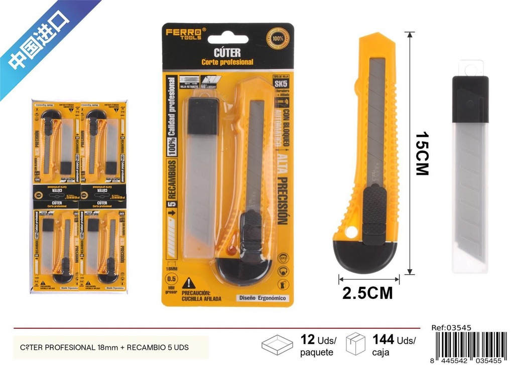 Cúter profesional ADM80 -19mm SK5 5 cuchillas - Herramientas de ferretería