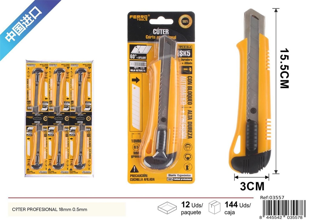 Cúter profesional 18mm 0.5mm - Herramientas de ferretería