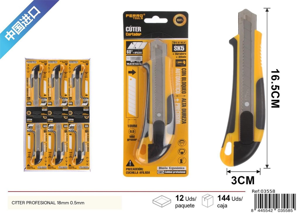 Cutter profesional 270-18mm SK5 0.5mm - Herramientas de ferretería