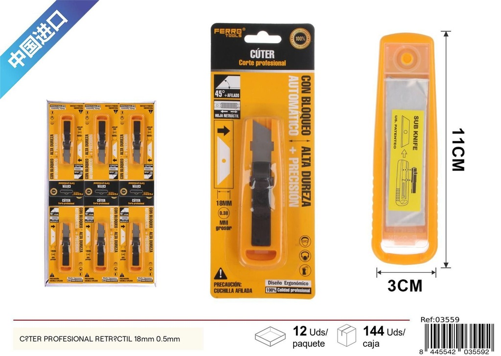 Cúter profesional retráctil 18 mm 0.5 mm - Herramientas de ferretería