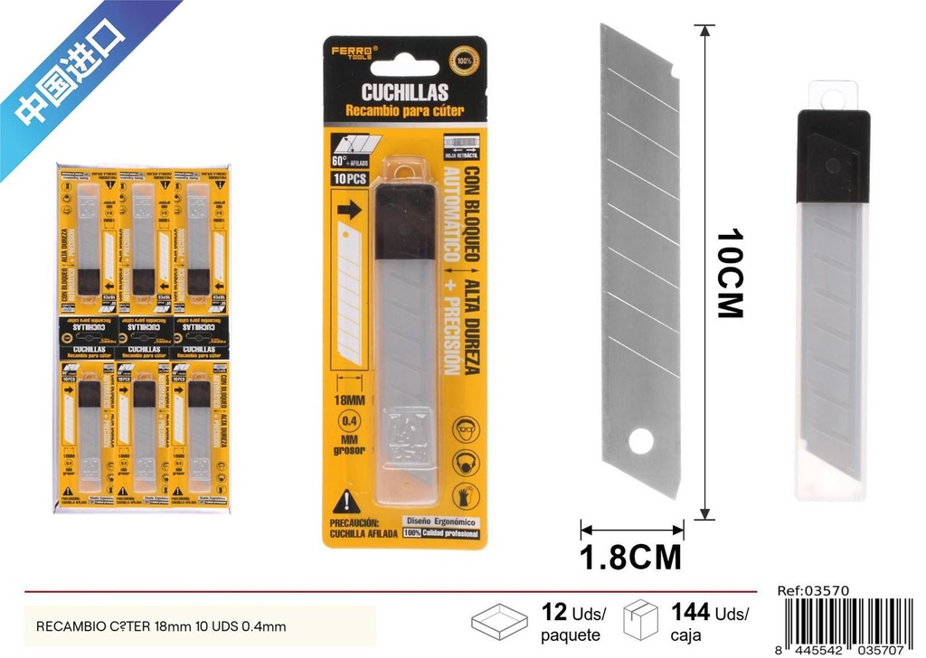 Recambio de cúter 18mm 10 uds 0.4mm para herramientas de corte