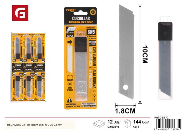 Recambio de cúter 18mm SK5 10 uds 0.5mm para herramientas