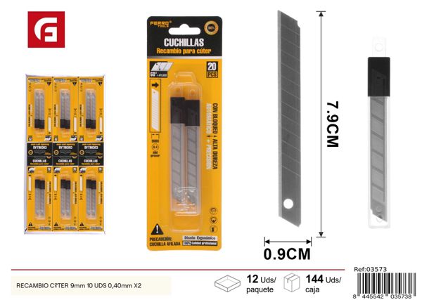 Recambio cúter 9mm 10 uds 0.40mm