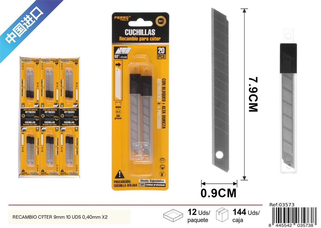 Recambio cúter 9mm 10 uds 0.40mm