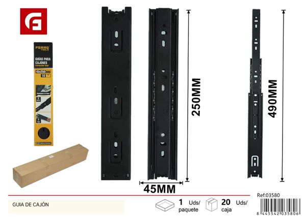 Guía de cajón 45x250mm - Herrajes y accesorios para muebles