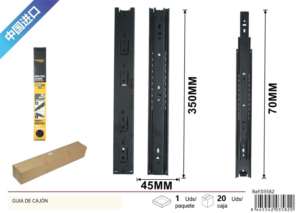 Guía de cajón 45x350mm para muebles