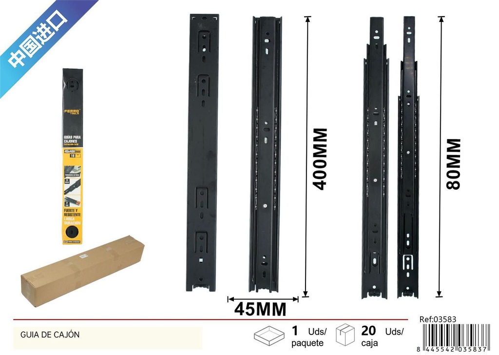 Guía de cajón 45*400mm para muebles