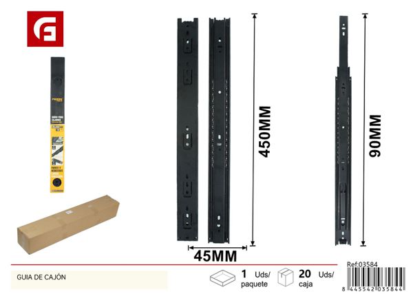 Guía de cajón 45x450mm resistente