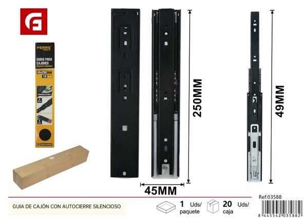 Guía de cajón con autocierre silencioso 45x250mm