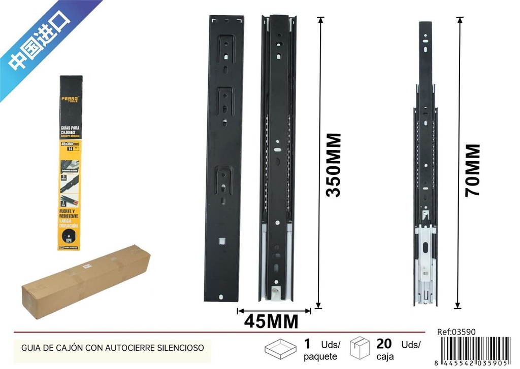 Guía de cajón con autocierre silencioso 45*350mm