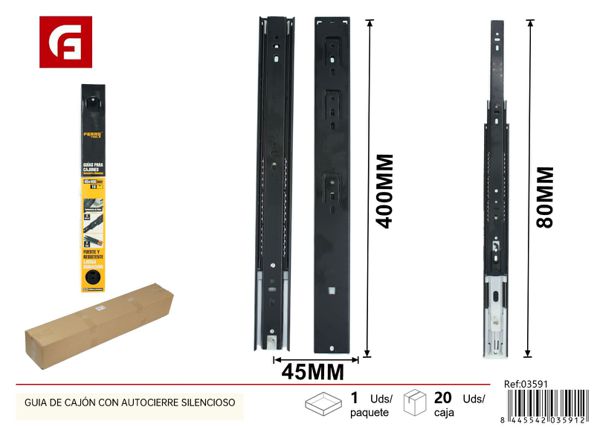Guía para cajón con autocierre silencioso 45x400mm