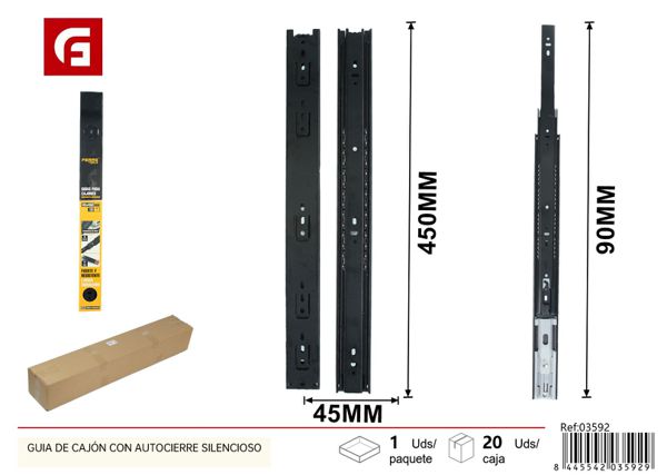 Guía de cajón con autocierre silencioso 45x450mm