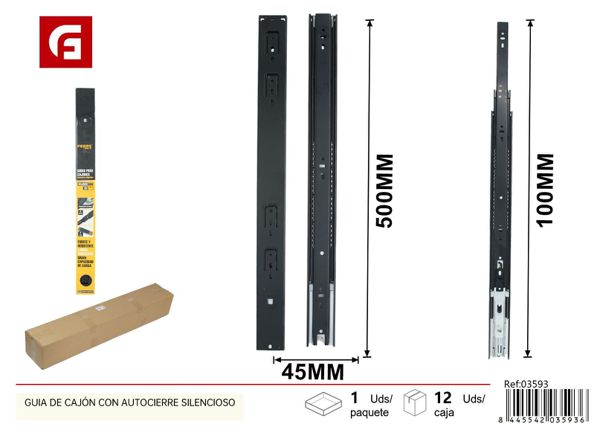 Guía de cajón con autocierre silencioso 45*500mm