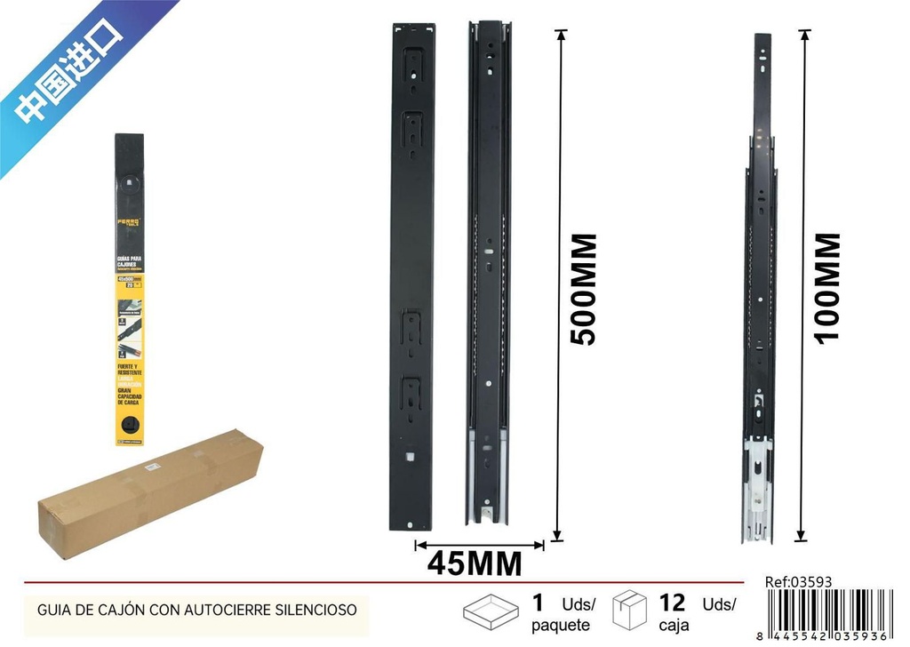 Guía de cajón con autocierre silencioso 45*500mm