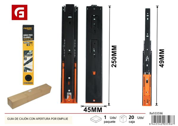 Guía de cajón con apertura por empuje 45x250mm ferretería