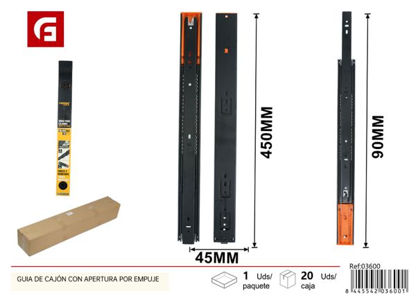 Guía de cajón con apertura por empuje 45*450mm