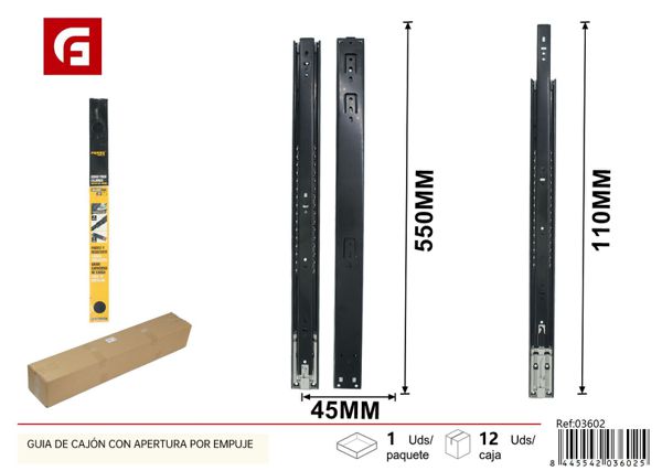 Guía de cajón con apertura por empuje 45*550mm para muebles