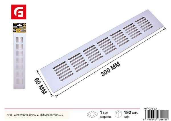 Rejilla de ventilación de aluminio 60x300mm para baños y cocinas