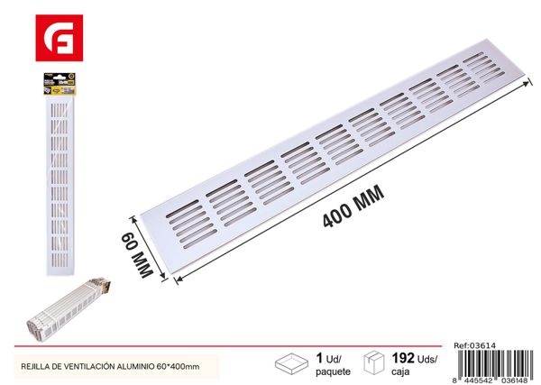 Rejilla de ventilación aluminio 60x400mm para baño