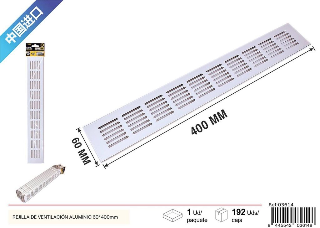 Rejilla de ventilación aluminio 60x400mm para baño