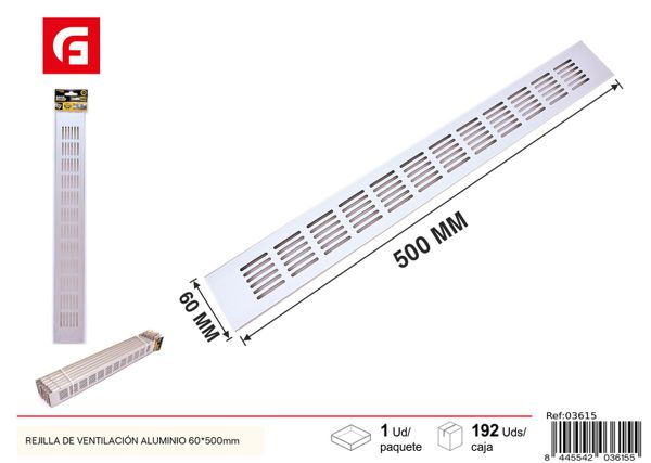 Rejilla de ventilación aluminio 60x500mm para baño y cocina