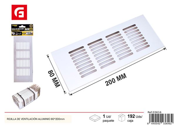 Rejilla de ventilación de aluminio 80x200mm para aires acondicionados