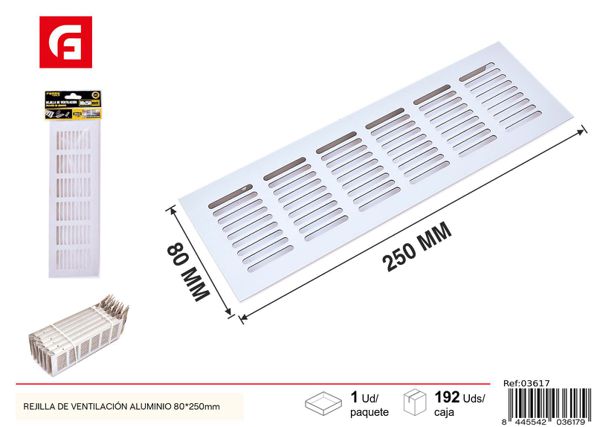 Rejilla de ventilación de aluminio 80x250mm 